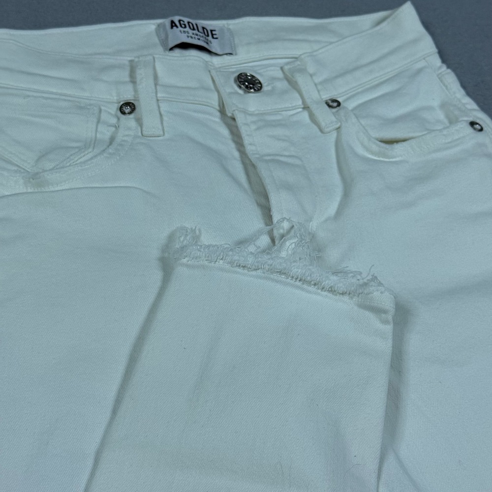 Agolde White High Rise Skinny Jeans Raw Hem Distressed Size 23
